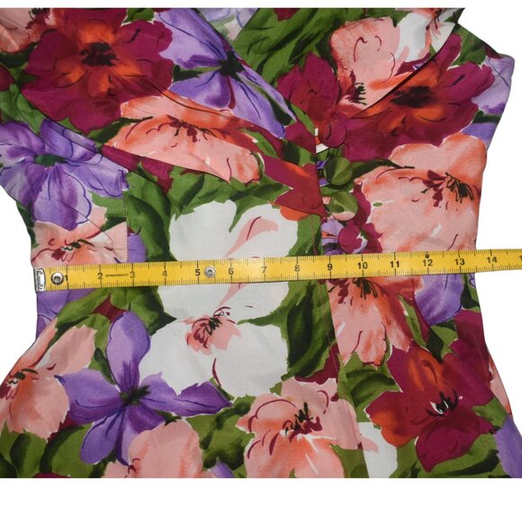 Vintage 80s Rayon wrap Mini Dress Collar Floral Print La Belle S - Picture 7 of 8